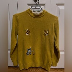 Vintage Yellow Sweater with Embroidered Bees